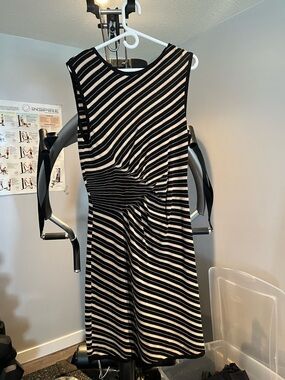 Black and Tan Striped Sleeveless Dress